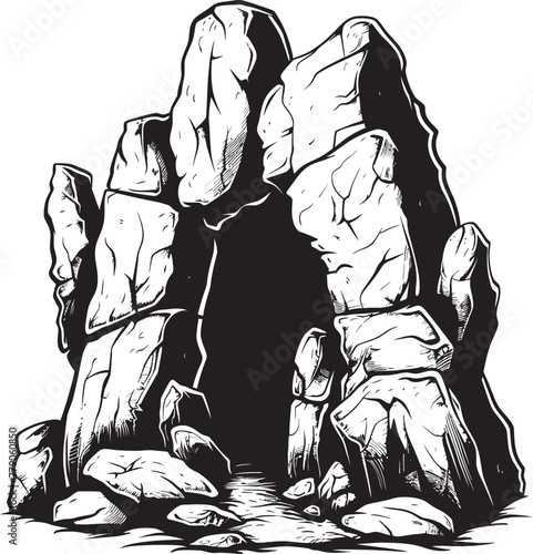 Ancient Abode Stone Cave Vector Emblem Design Primitive Hideout Prehistoric Stone Cave Logo Symbol