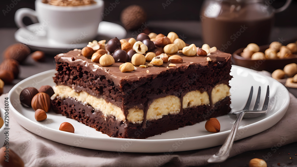 Professional photo of a tall, perfectly formed chocolate soft serve with a dynamic milk splash in the background.