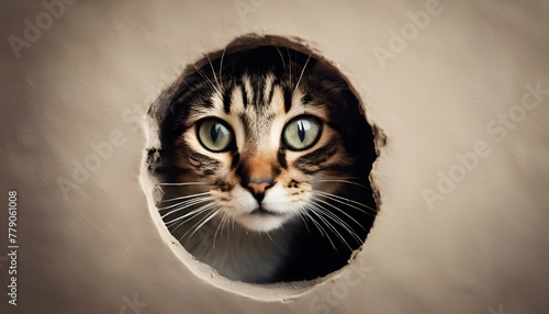 uriosity Captured: Adorable Cat Peeking Out from a Hole