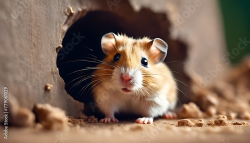 Curiosity Captured: Cute Hamster Exploring from its Cozy Nest photo