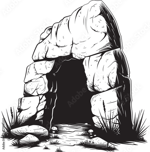 Paleolithic Portal Prehistoric Stone Cave Logo Symbol Ancient Aura Stone Cave Vector Design