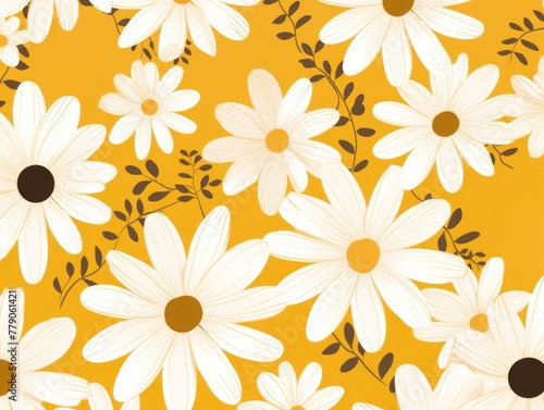 Yellow and white daisy pattern  hand draw  simple line  flower floral spring summer background design with copy space for text or photo backdrop 