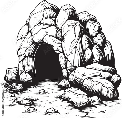 Stone Sanctuary Cave Emblem Primitive Cave Haven Vector Logo Design