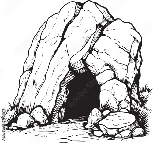 Paleolithic Refuge Prehistoric Stone Cave Logo Symbol Ancient Enclave Stone Cave Vector Design