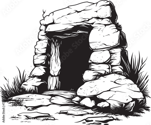 Stone Age Sanctuary Prehistoric Cave Logo Symbol Ancient Abode Stone Cave Vector Design
