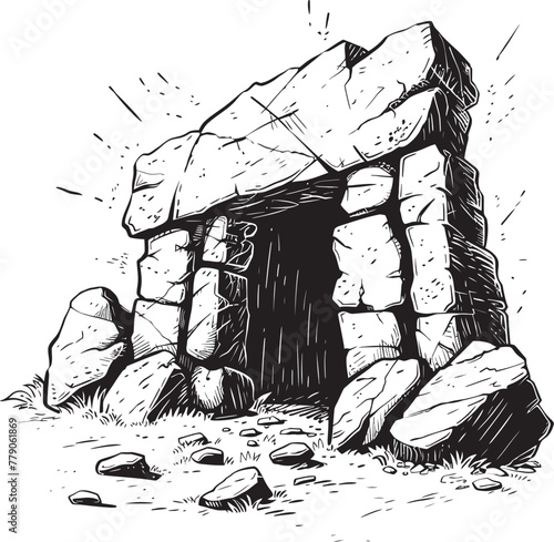 Stone Age Sanctuary Prehistoric Cave Logo Icon Ancient Abode Stone Cave Vector Emblem