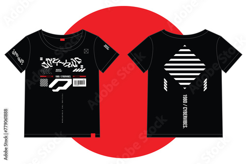 cyberpunk tshirt fashion streetwear gaming futuristic icon pattern seamless set collection template, 2d illustration rendering vector