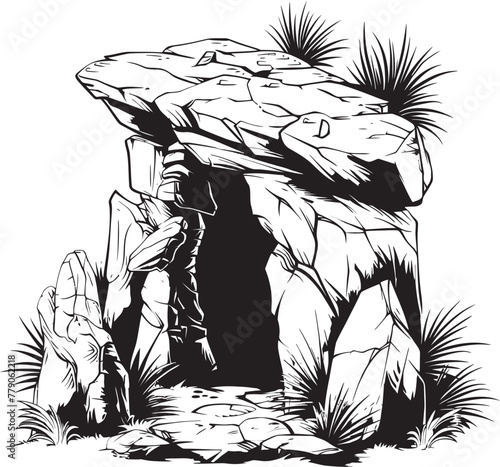 Megalithic Mystery Stone Cave Vector Icon Primordial Passage Prehistoric Stone Cave Logo Emblem
