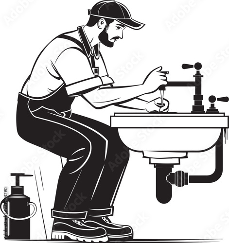 Fix It Genius Plumbing Worker Repairs Logo Design Tap Tamer Worker Repair Vector Icon