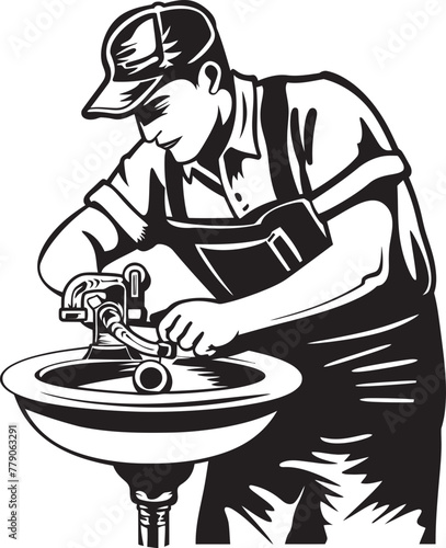 Tap Tamer Worker Repair Vector Icon Pipe Pioneer Plumbing Worker Repairs Logo Symbol