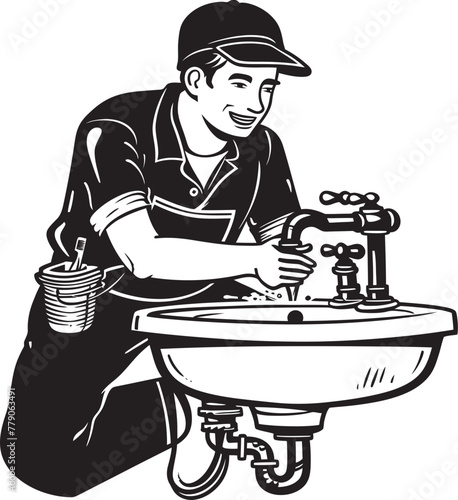 Flow Maestro Plumbing Worker Repairs Logo Design Plumb Prodigy Worker Repair Vector Icon