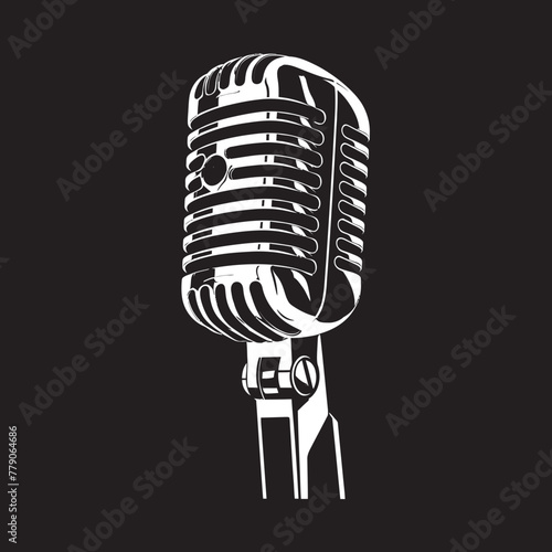 Classic Crescendo Retro Microphone Vector Icon Antique Acoustics Vintage Microphone Logo Symbol