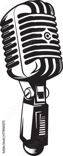 Classic Croon Vintage Mic Emblem Design Nostalgia Notes Retro Microphone Logo Vector