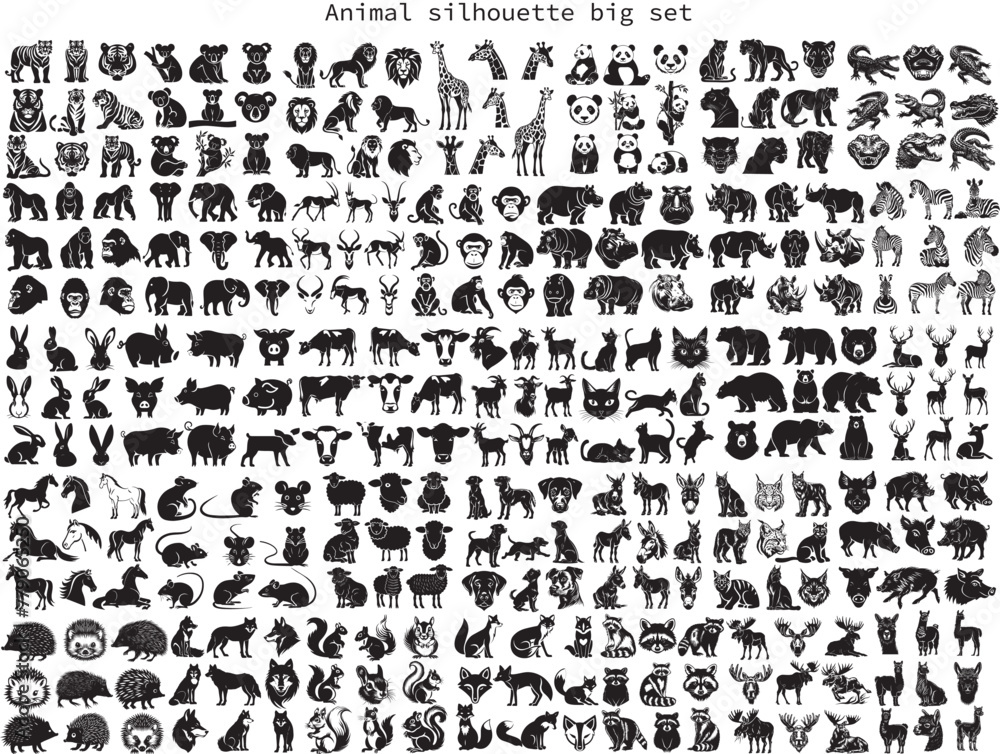 Enormous animals silhouettes collection. Animal logo set. Isolated on White background. Enormous animals silhouettes collection. Animal logo set. Isolated on White background.
