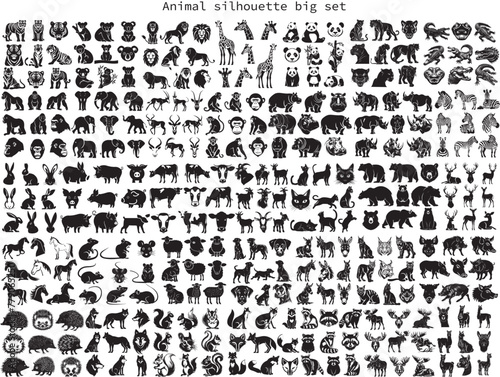 Enormous animals silhouettes collection. Animal logo set. Isolated on White background.