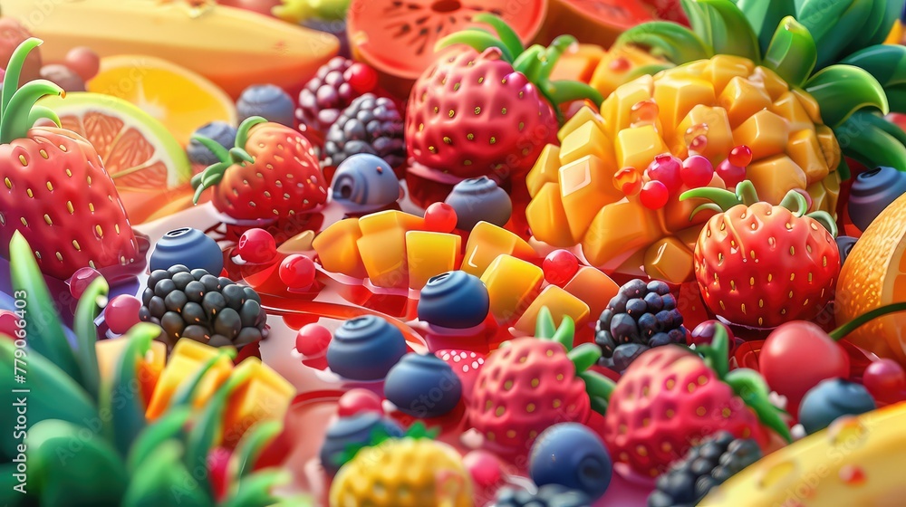 Exquisite Assortment of Tropical Fruits and Mixed Berries, Topped with Syrup and Juice, Perfect for a Healthy Lifestyle Exquisite Assortment of Tropical Fruits and Mixed Berries, Topped with Syrup and Juice, Perfect for a Healthy Lifestyle