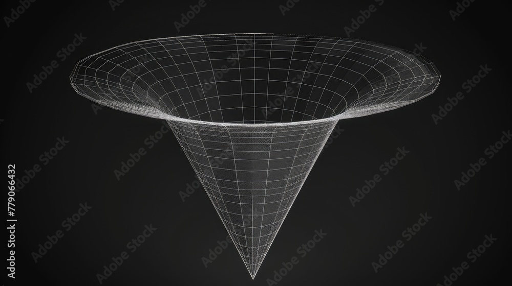 Wireframe of a Big Sales Funnel Isolated on a Black Background, Abstract Mash-Up of a Line and a Point - obrazy, fototapety, plakaty 