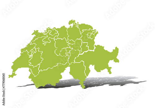 Mapa verde de Suiza en fondo blanco. photo