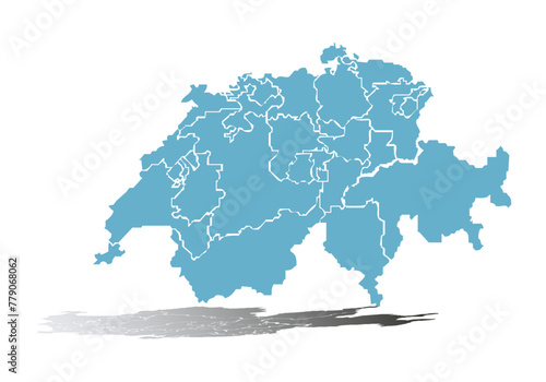 Mapa azul de Suiza en fondo blanco.