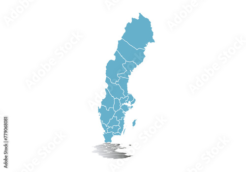 Mapa azul de Suecia en fondo blanco.
