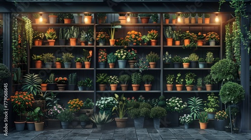 A plant shop with a variety of Tree. The shop is beautifully decorated.
