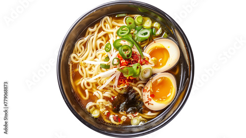 Miso ramen top angle view isolated on white background
