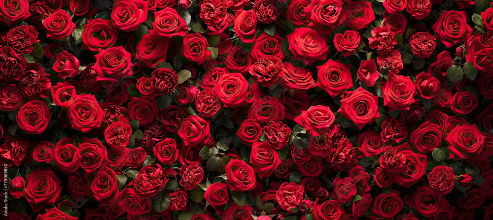 Natural fresh red roses flowers pattern wallpaper. top view, Red rose flower wall background. Natural fresh red roses flowers pattern wallpaper. top view, Red rose flower wall background.
