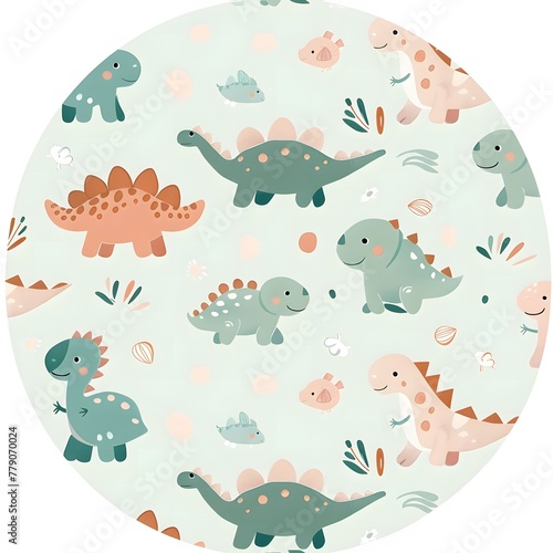 Cute cartoon pattern with dinosaur characters