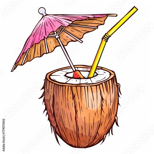 Coconut drink clipart with a straw and umbrella