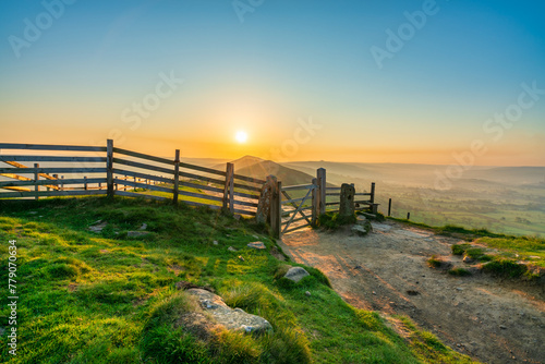 The Great Ridge at sunrise. Mam Tor hill in Peak District. United Kingdom 