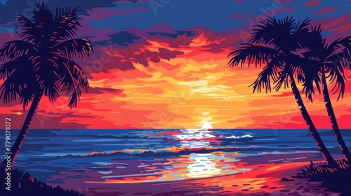Beach sunset clipart painting the sky with vibrant colors