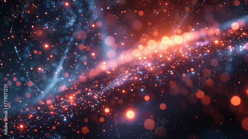 A futuristic 3D visualization of a quantum cloud computing environment, with qubits floating in a dark, starry space photo