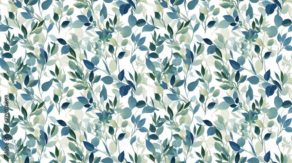 Luminous leaves in watercolor, a blend of bamboo green and navy, softly against white, Luminous leaves in watercolor, a blend of bamboo green and navy, softly against white,