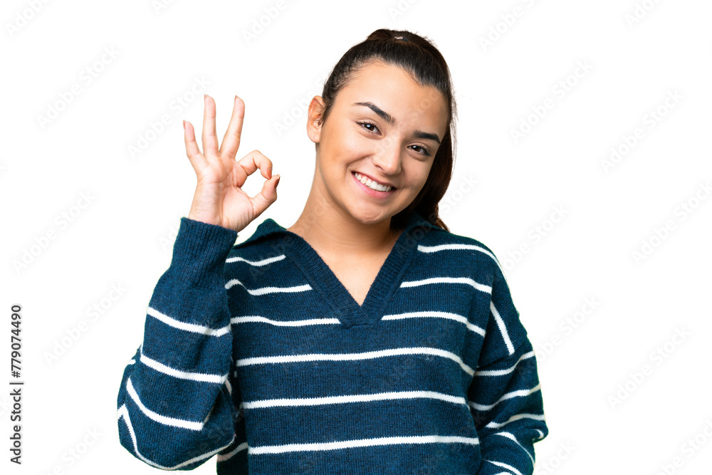 Young beauty woman over isolated chroma key background showing ok sign with fingers Young beauty woman over isolated chroma key background showing ok sign with fingers