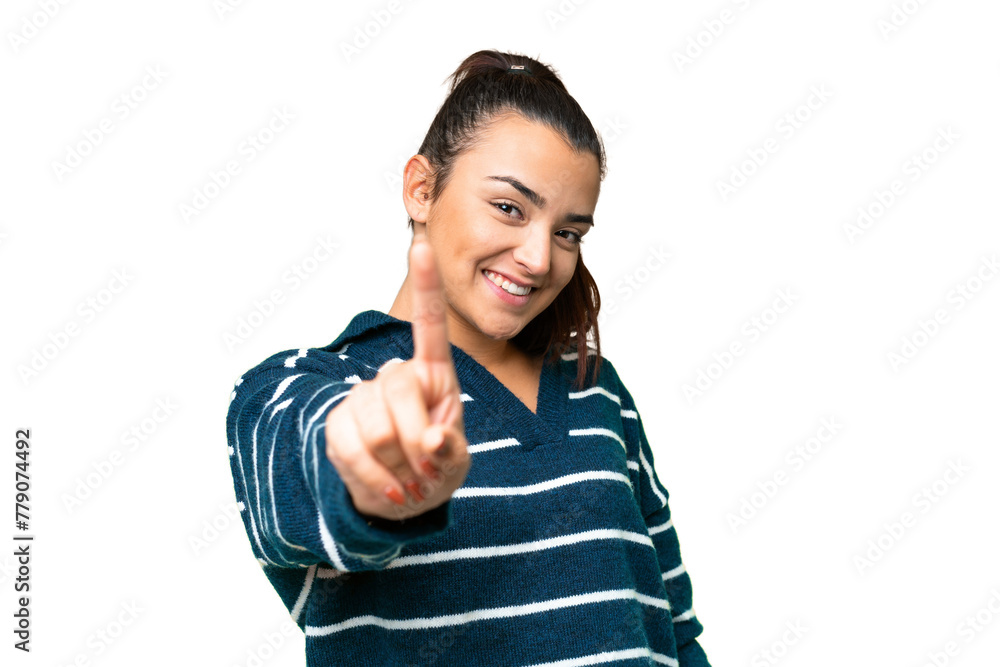 Young beauty woman over isolated chroma key background showing and lifting a finger Young beauty woman over isolated chroma key background showing and lifting a finger