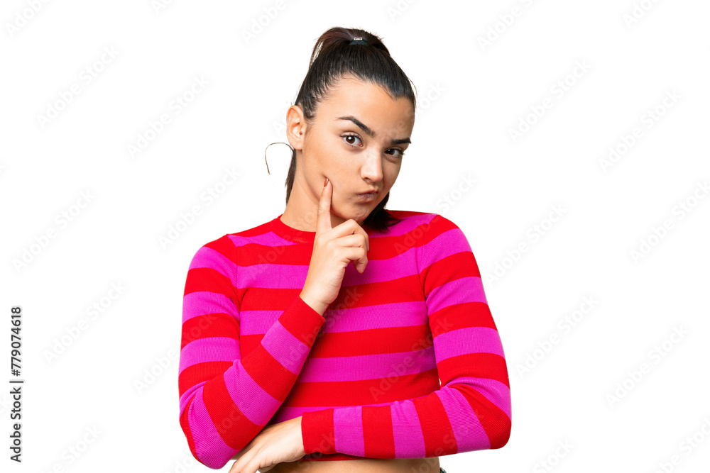 Young beauty woman over isolated chroma key background and thinking Young beauty woman over isolated chroma key background and thinking