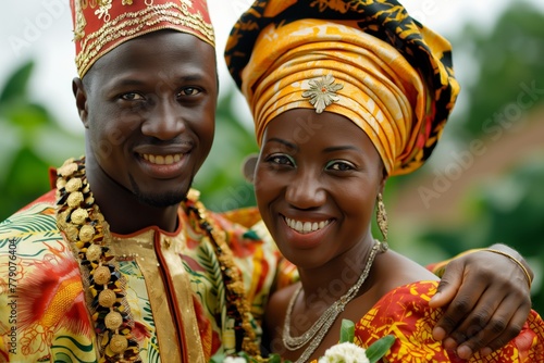 A man and woman sharing a happy smile while posing for a picture together. Generative AI