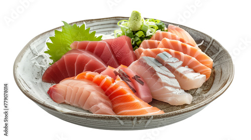 Authentic Japanese food. Sashimi on plate isolated on white background