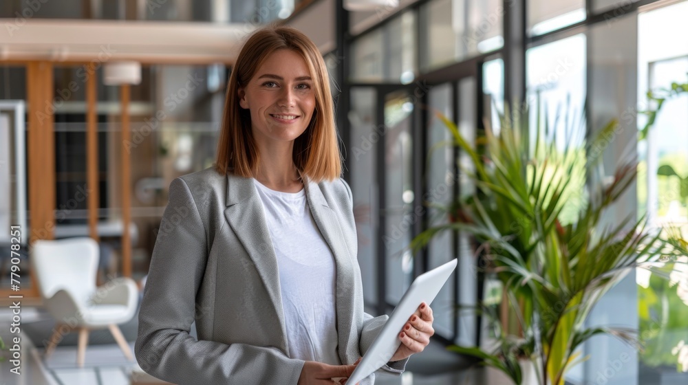 Confident Woman Holding Tablet