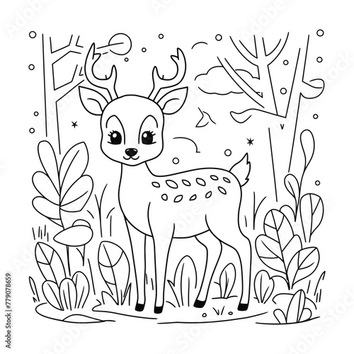Hand drawn deer outline illustration