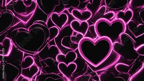 pattern with hearts _A black background with a neon light heart on it. The heart is pink and has some lines and shapes  