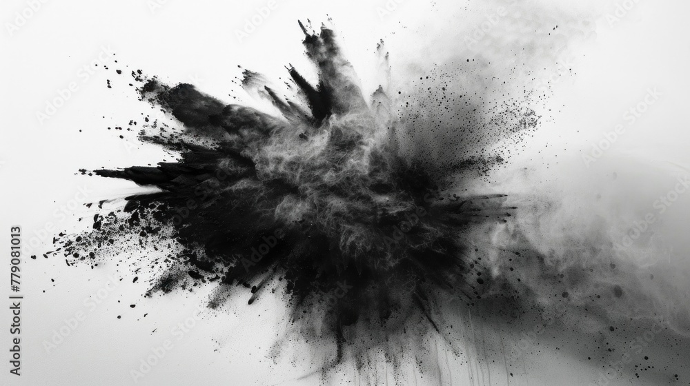 Abstract explosion created by charcoal powder on white. Abstract explosion created by charcoal powder on white.
