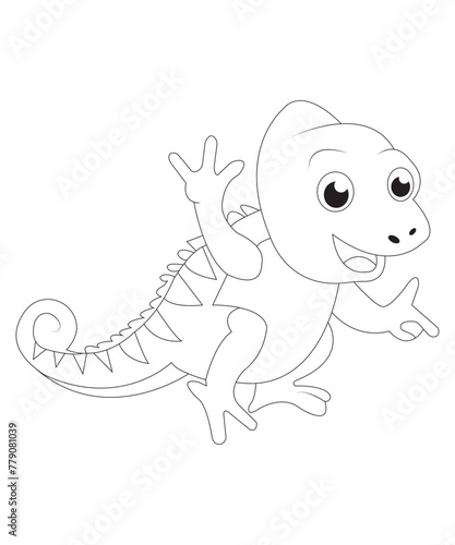 Chameleon coloring  page for kids and adults black and white coloring book page photo