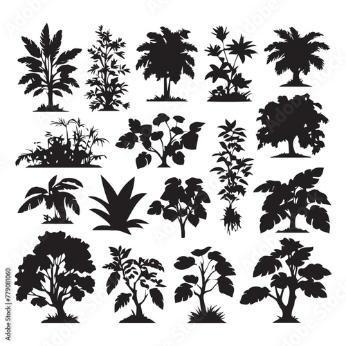 Set of plant and tree silhouette