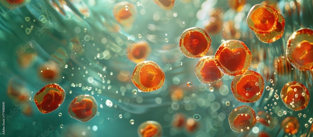cluster of red blood cells suspended in clear cluster of red blood cells suspended in clear