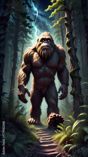 King Kong or the legendary Bigfoot in the forest