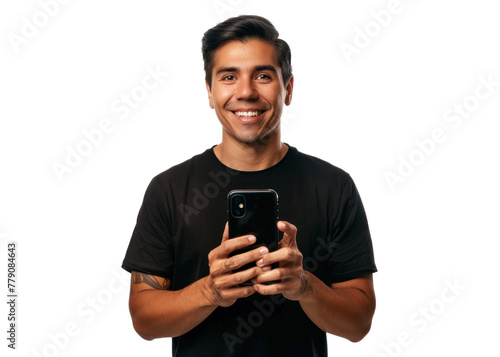 Smiling South American With Smartphone