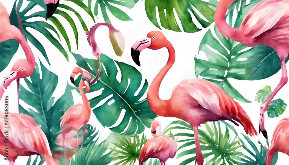Obraz premium Flamingo Delight: Vibrant Vector Pattern with Tropical Flair