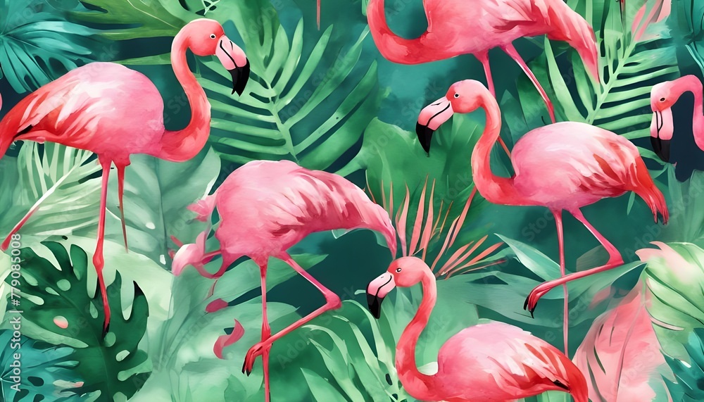 Fototapeta premium Flamingo Delight: Vibrant Vector Pattern with Tropical Flair