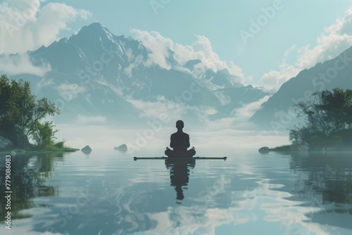 Meditation over the calm water surface